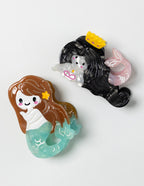 SaltyKurlz ocean claw clip — mermaids design in brown hair and black hair