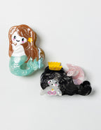 SaltyKurlz ocean claw clip — mermaids design in brown hair and black hair