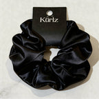 SaltyKurlz satin jumbo scrunchie in black— oversized 14cm hair tie